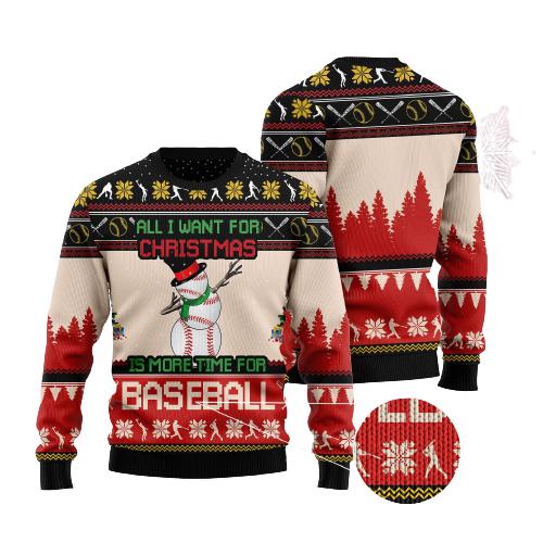 All I Want For Christmas Is More Time For Baseball Ugly Christmas Sweater | Adult | US1881