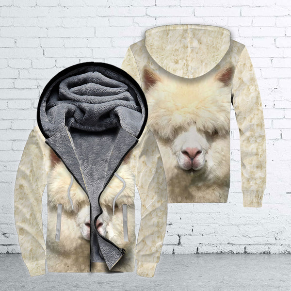 Alpaca White Fleece Zip Hoodie All Over Print | FZ214