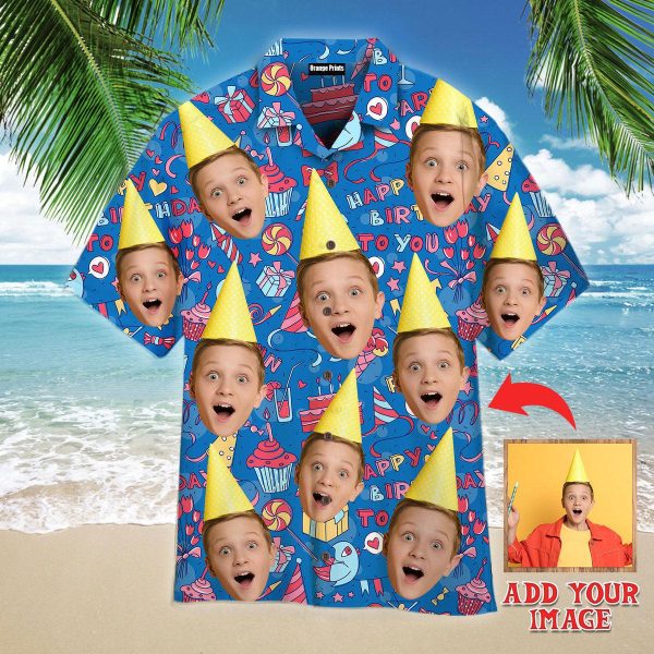 Amazing Boy Birthday On Blue Custom Photo Hawaiian Shirt | P290