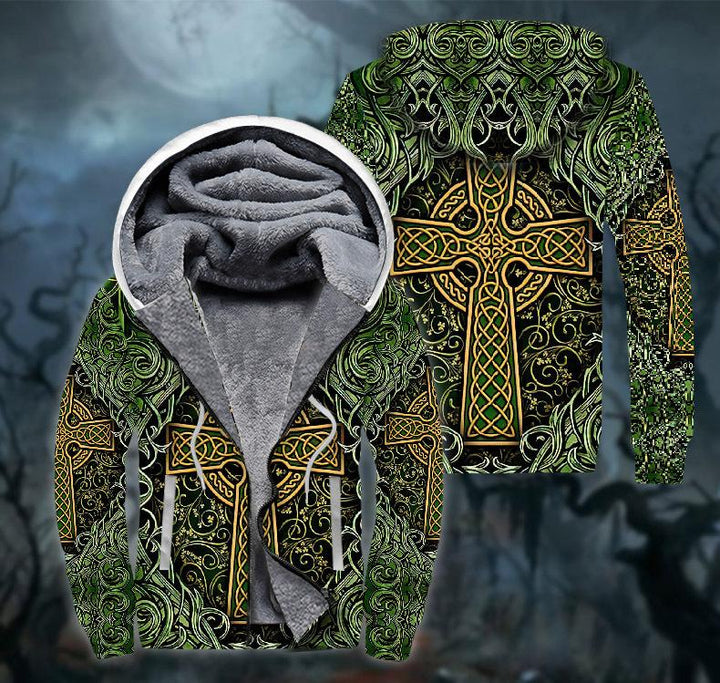 Amazing Celtic Cross St Patrick Green Fleece Zip Hoodie All Over Print | For Men & Women | FT2284-BehighStyle