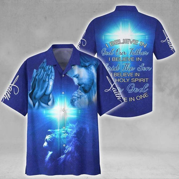 Amazing Jesus I Believe In God Blue Cross Lion Hawaiian Shirt | For Men & Women | Adult | HW5653-BehighStyle