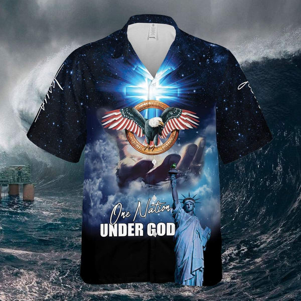 Amazing Patriotic Eagle One Nation Under God Hawaiian Shirt | For Men & Women | HW1660-BehighStyle