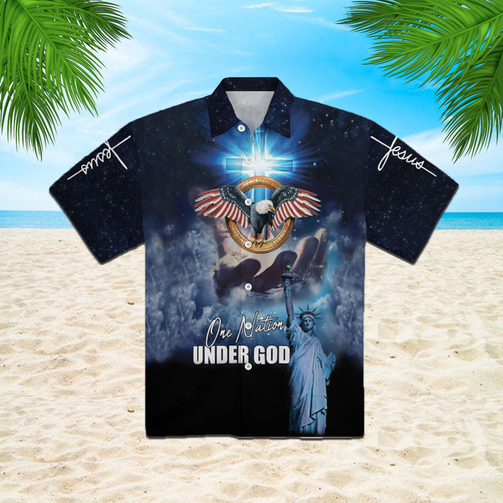 Amazing Patriotic Eagle One Nation Under God Hawaiian Shirt | For Men & Women | HW1691-BehighStyle