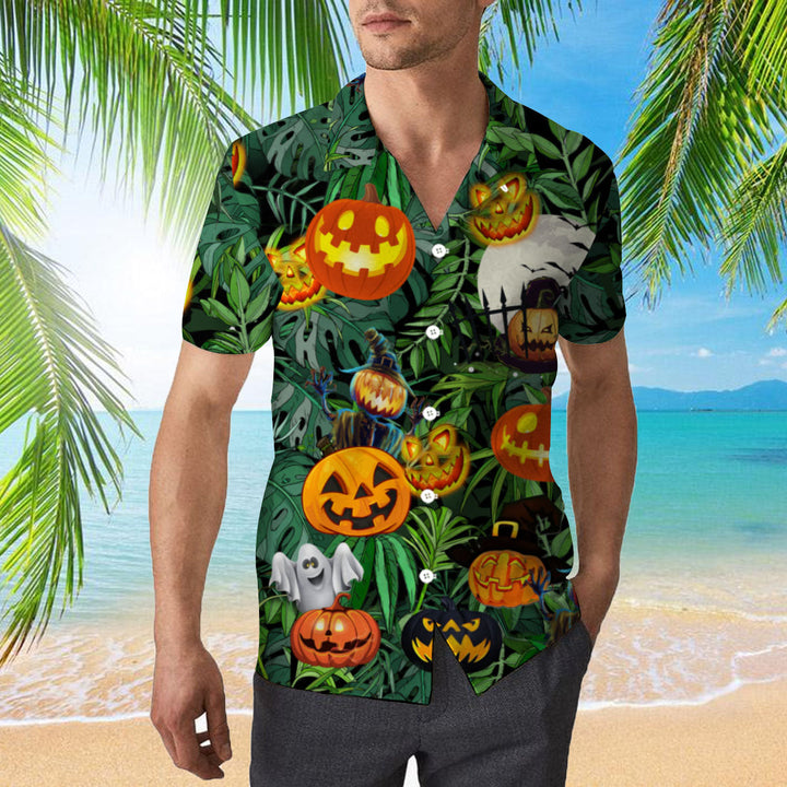 Amazing Pumpkin Halloween Green Leaf Tropical Hawaiian Shirt | For Men & Women | HW2005-BehighStyle