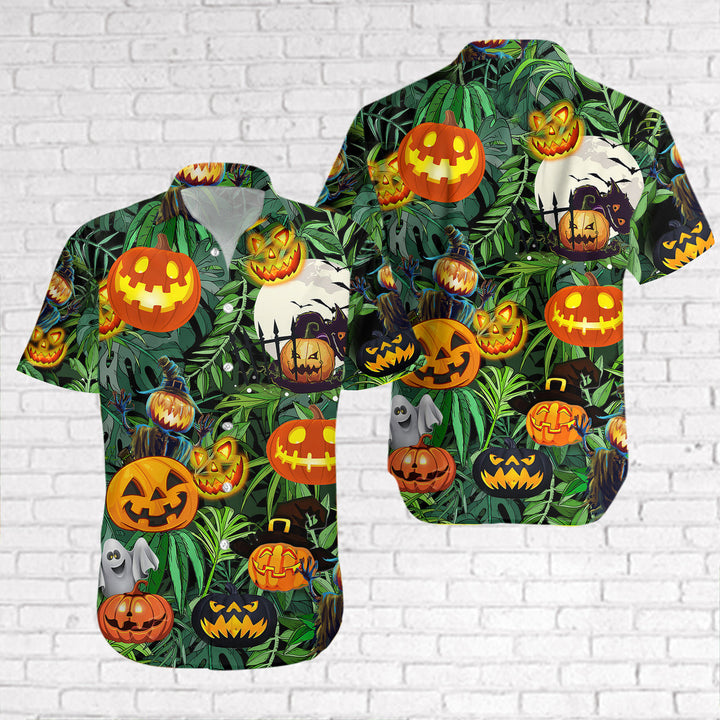 Amazing Pumpkin Halloween Green Leaf Tropical Hawaiian Shirt | For Men & Women | HW2005-BehighStyle