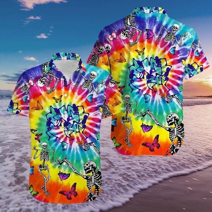 Amazing Tie Dye Dancing Skeletons Hawaiian Shirt | For Men & Women | HW1458-BehighStyle