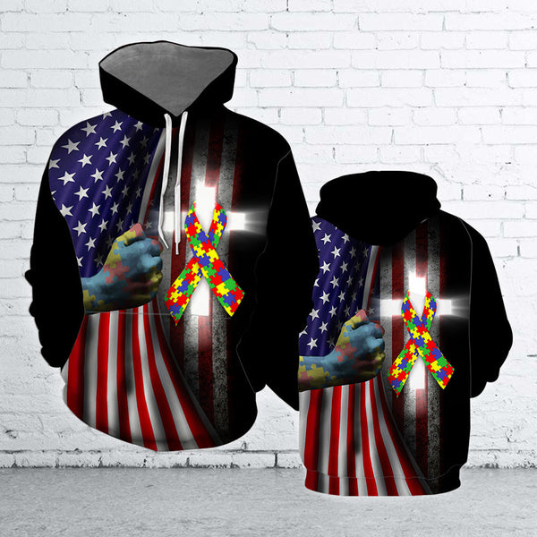 America Flag Autism Awareness Cross Cool 3D All Over Print | Adult | HP724