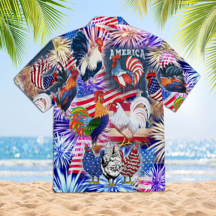 America Rooster Chicken With Fireworks Hawaiian Shirt | For Men & Women | HW1829-BehighStyle