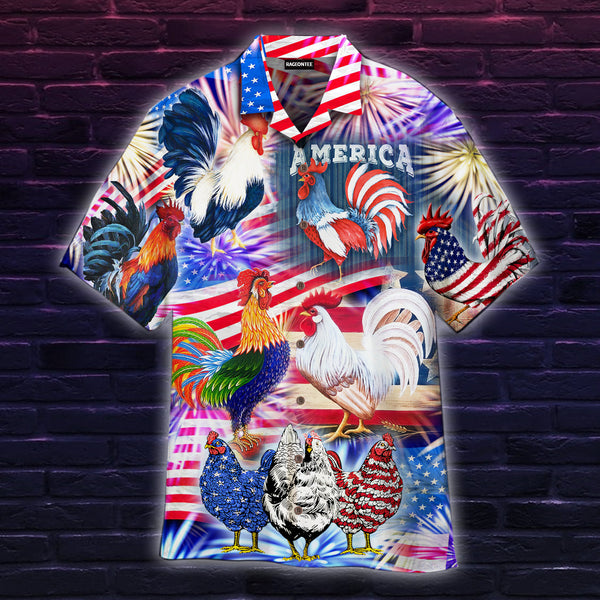 America Rooster Chicken With Fireworks Hawaiian Shirt | For Men & Women | HW1829-BehighStyle