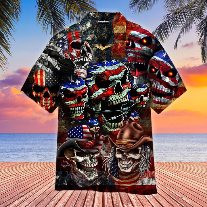 America Skull 4th Of July Aloha Hawaiian Shirt | For Men & Women | HW920-BehighStyle