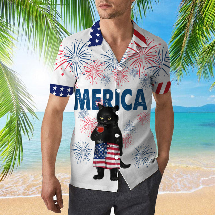 American Black Cat Drink Bourbon Hawaiian Shirt | For Men & Women | HW840-BehighStyle