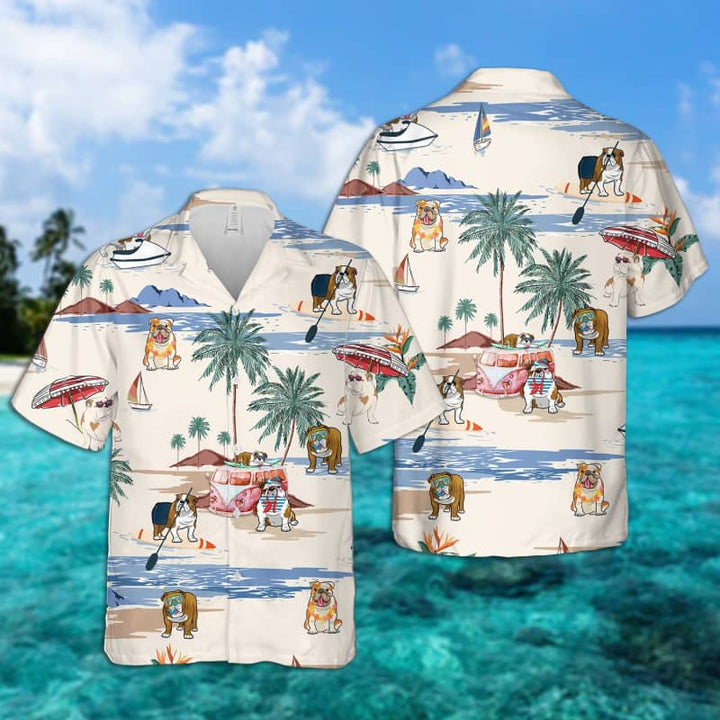 American Bulldog Summer Beach Aloha Hawaiian Shirt | For Men & Women | HW568-BehighStyle