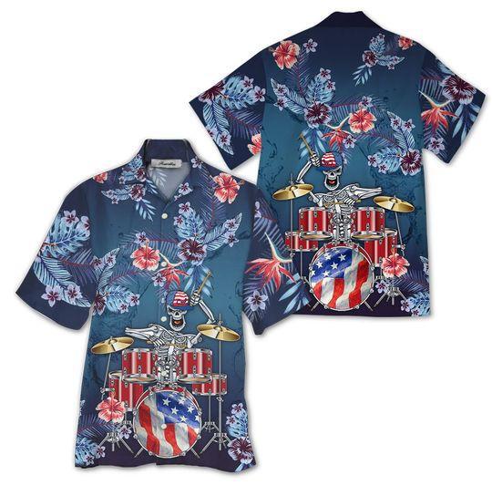 American Flag Skeleton Halloween Hawaiian Shirt | HW2901