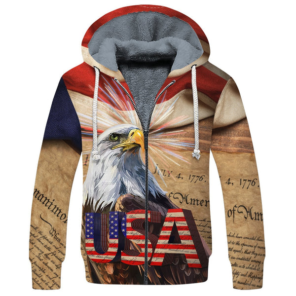 American Independence Day Painting Eagle Fleece Zip Hoodie All Over Print | FZ609