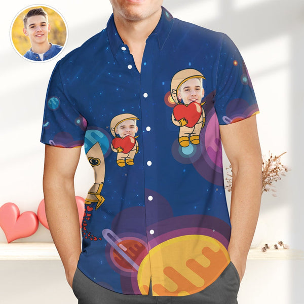 Astronaut with Heart Custom Photo Hawaiian Shirt | P124