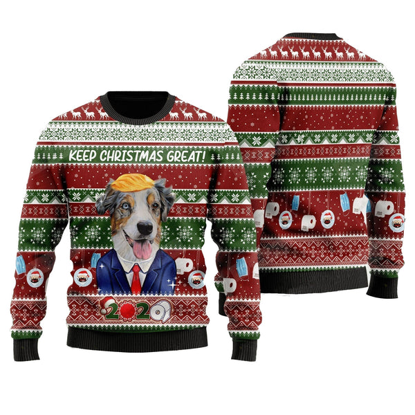 Australian Shepherd Keep Christmas Dog Ugly Christmas Sweater | Adult | US2401