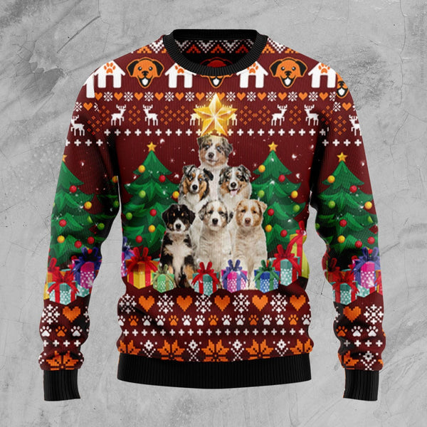 Australian Shepherd Pine Tree Ugly Christmas Sweater | Adult | US2164