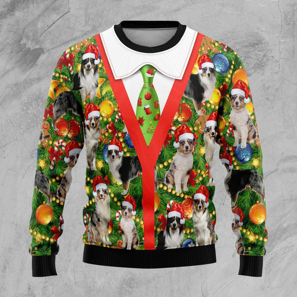 Australian Shepherd Xmas Pine Ugly Christmas Sweater | Adult | US2165