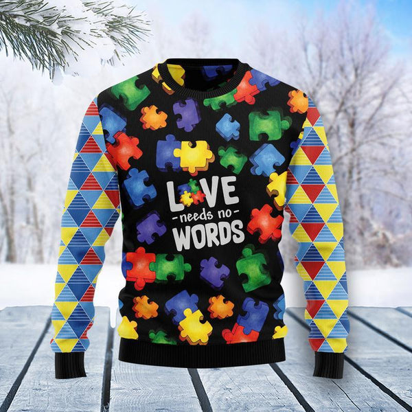 Autism Love Needs No Words Ugly Christmas Sweater | For Men & Women | Adult | US1448-BehighStyle