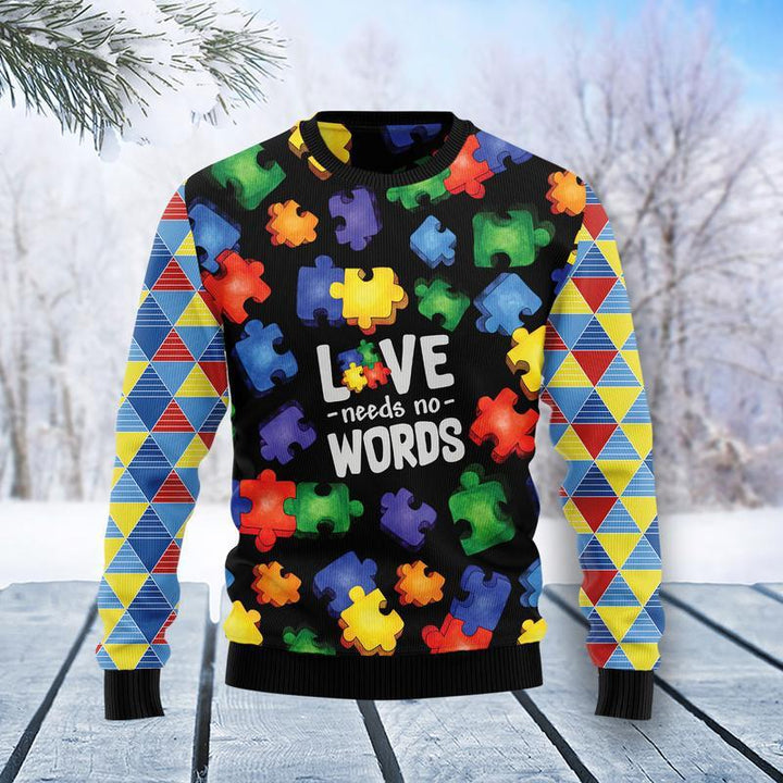 Autism Love Needs No Words Ugly Christmas Sweater | For Men & Women | Adult | US1448-BehighStyle