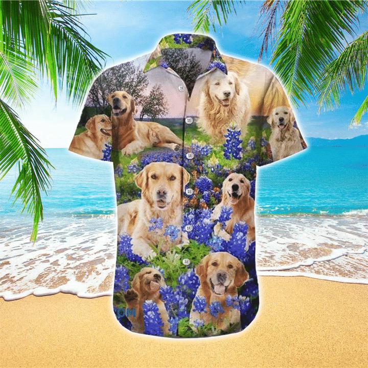 Awesome Golden Retriever Blue Tropical Flower The Best Gift For Dog Lovers Hawaiian Shirt | For Men & Women | HW1213-BehighStyle