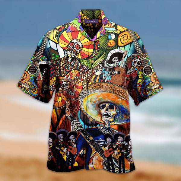 Awesome Hippie Halloween Lets Play A Guitar Hawaiian Shirt | HW3067