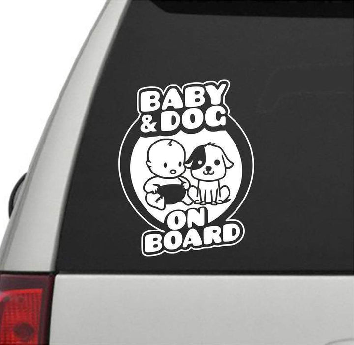 Baby And Dog On Board Car Decal Sticker | Waterproof | PVC Vinyl | CS1151-BehighStyle