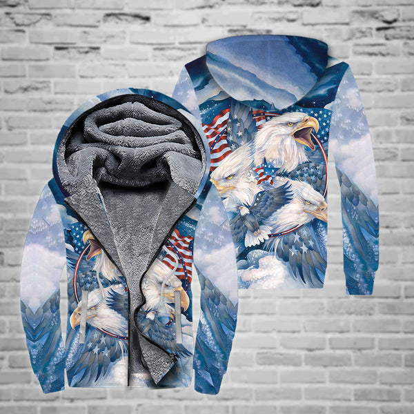 Bald Eagle Blue American Flag Patriotic Fleece Zip Hoodie All Over Print | FZ213