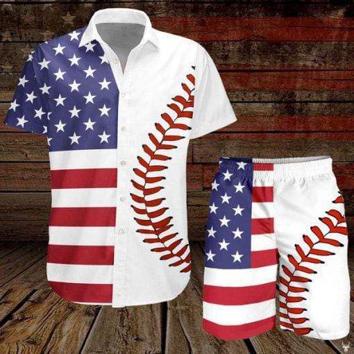 Baseball American Flag Tropical Hawaiian Shirt Set | For Men & Women | HS107-BehighStyle