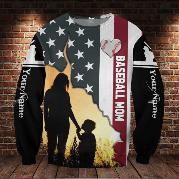 Baseball Mom American Flag Custom Name 3D All Over Print | For Men & Women | Adult | CN144-BehighStyle