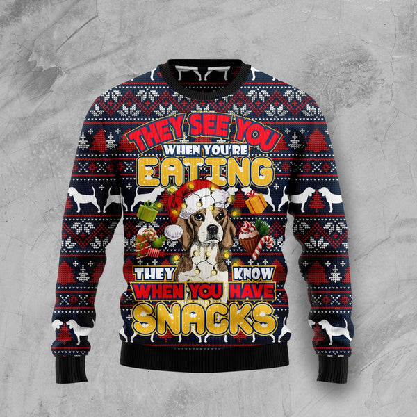 Beagle Dog They Know When You Have Snacks Ugly Christmas Sweater | Adult | US1794