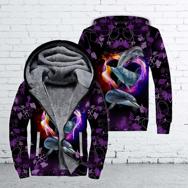 Beautiful Dolphins Purple Cool Fleece Zip Hoodie All Over Print | FZ347