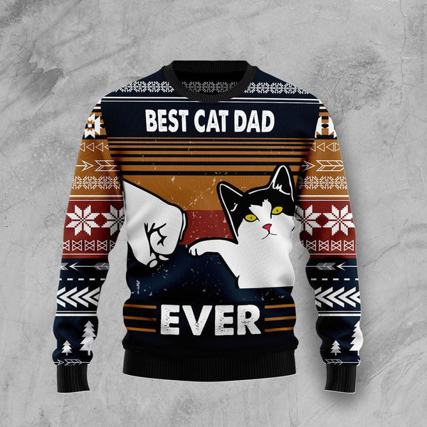 Best Cat Dad Ever Funny Ugly Christmas Sweater | Adult | US2236