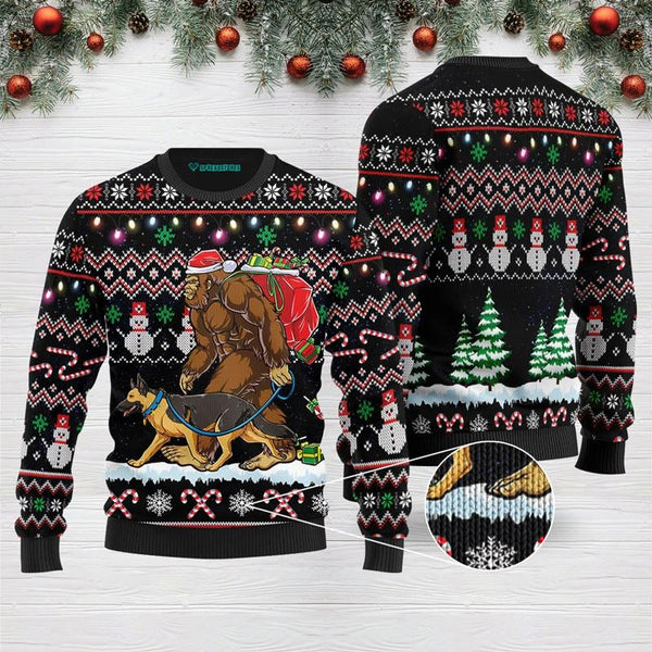 Big Foot And Dog Walking Ugly Christmas Sweater | Adult | US1956