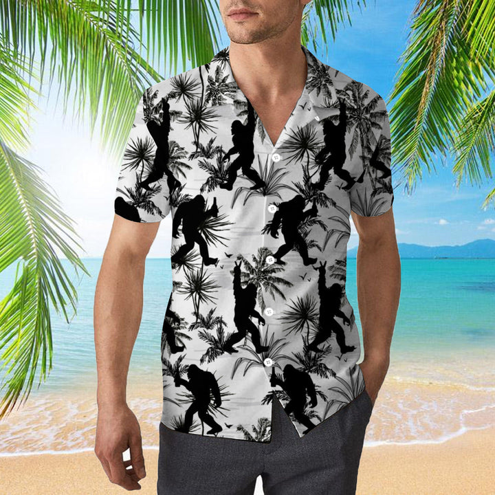 Bigfoot Black and White Hawaiian Shirt | For Men & Women | HW328-BehighStyle