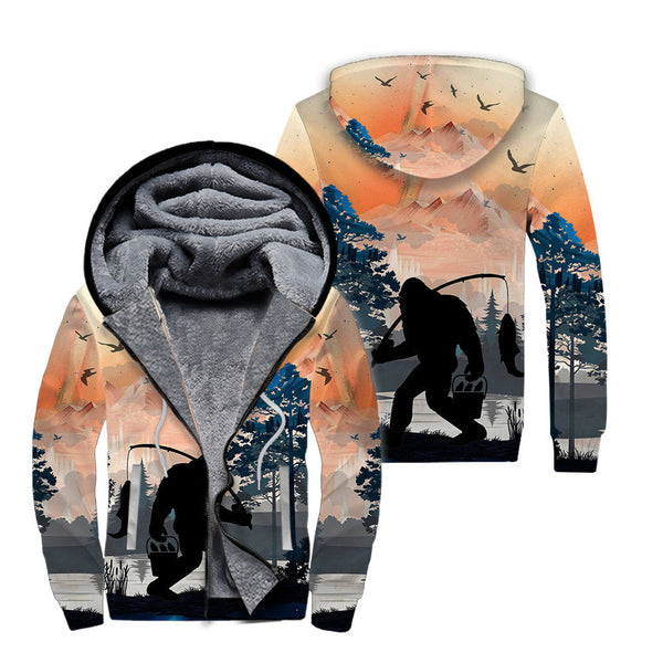 Bigfoot Fishing Fleece Zip Hoodie All Over Print | FZ698