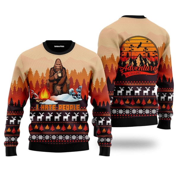 Bigfoot I Hate People Camping Ugly Christmas Sweater | Adult | US2517
