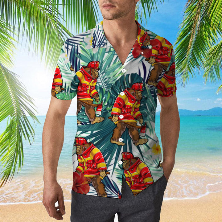 Bigfoot Proud Firefighter Summer Vibe Tropical Camping Hawaiian Shirt | For Men & Women | HW2184-BehighStyle