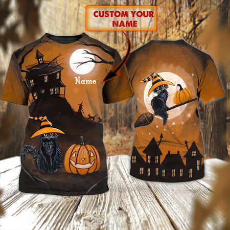 Black Cat And Pumpkin Halloween Custom Name 3D All Over Print | Adult | CN349