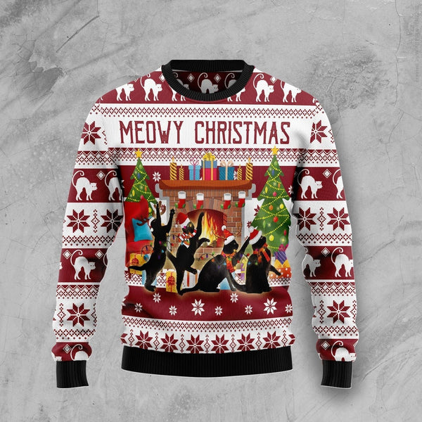 Black Cat Christmas Dancing Ugly Christmas Sweater | Adult | US2049