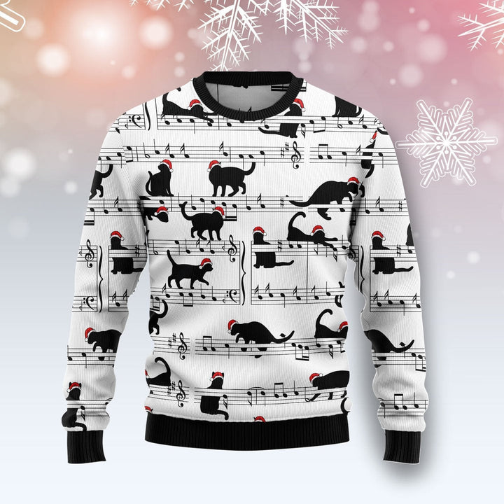 Black Cat Christmas Music Ugly Christmas Sweater | For Men & Women | Adult | US1241-BehighStyle