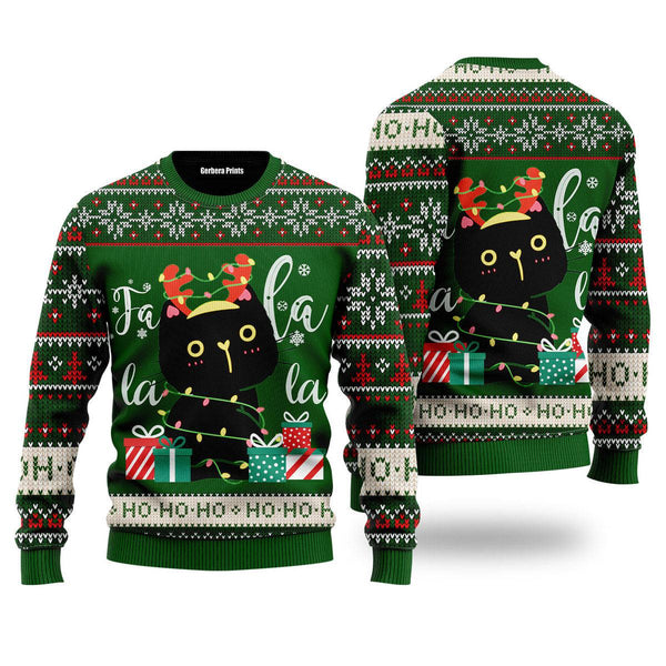 Black Cat Falalala Ugly Christmas Sweater | Adult | US1919