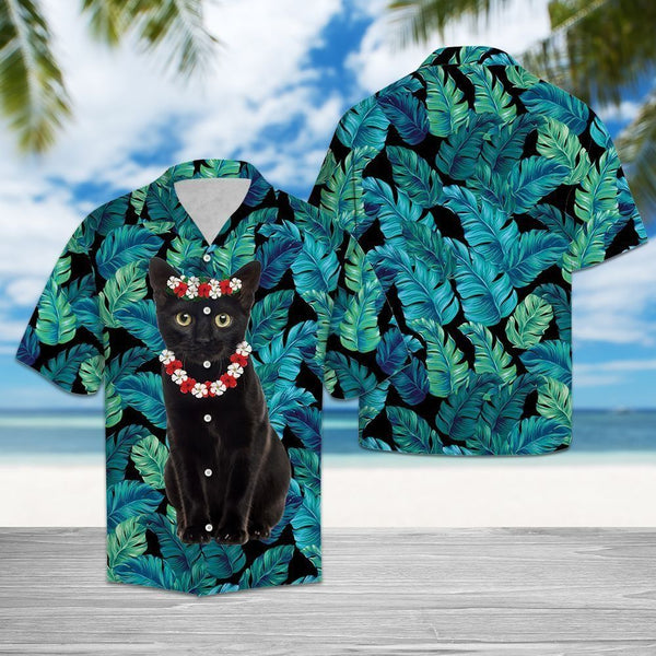 Black Cat Flower Crown Teal Hawaiian Shirt | For Men & Women | HW2282-BehighStyle