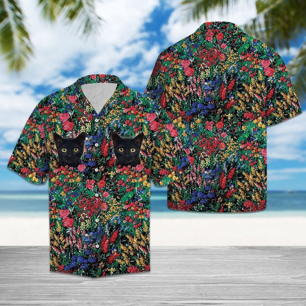 Black Cat Flowers Colorful Unique Hawaiian Shirt | For Men & Women | HW1337-BehighStyle