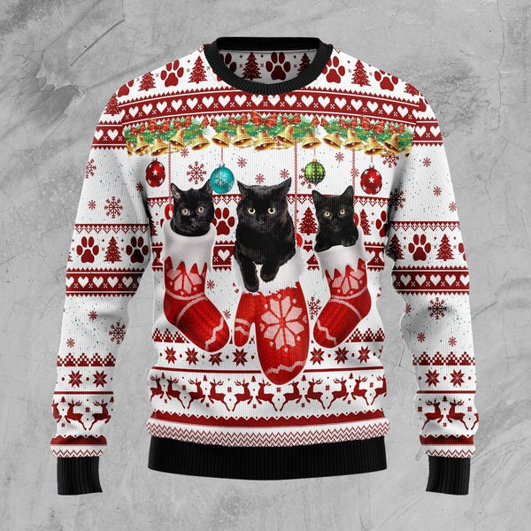 Black Cat Gloves Ugly Christmas Sweater | Adult | US2036