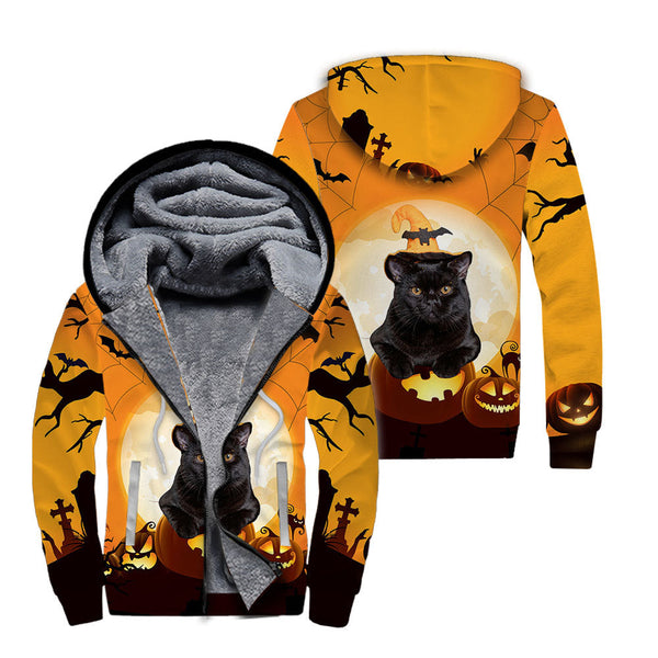 Black Cat Halloween Fleece Zip Hoodie All Over Print | FZ556