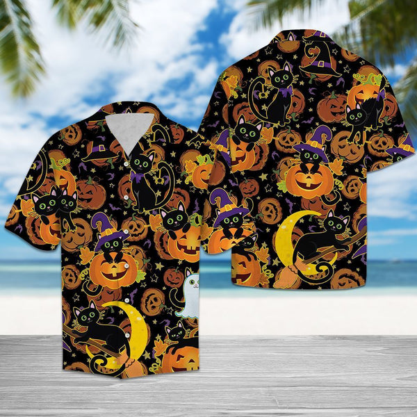 Black Cat Halloween Hawaiian Shirt | HW2938