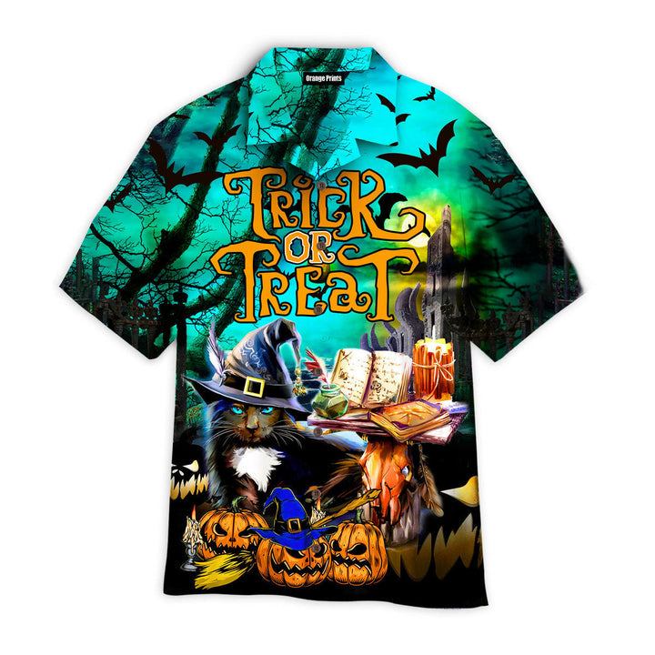 Black Cat Halloween Trick Or Treat Hawaiian Shirt | For Men & Women | HW2609-BehighStyle