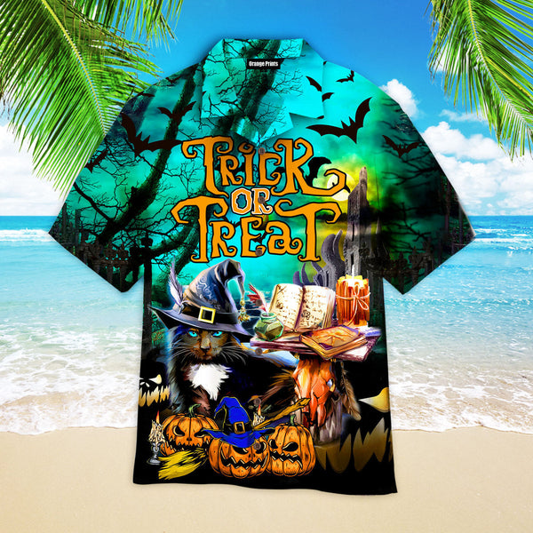 Black Cat Halloween Trick Or Treat Hawaiian Shirt | For Men & Women | HW2609-BehighStyle