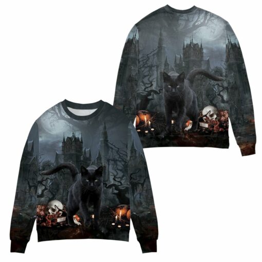 Black Cat In Spooky Halloween Vampire Castle 3D All Over Print | For Men & Women | Adult | HP2094-BehighStyle